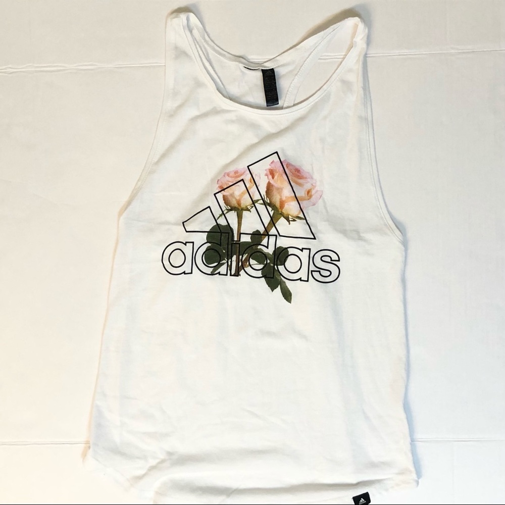 Adidas White Tank Top Rose Print Size Small